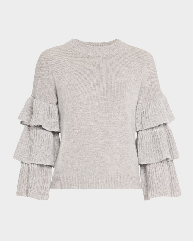 Tiered-Sleeve Crewneck Cashmere Sweater